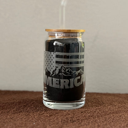 AMERICA - Engraved Glass Can