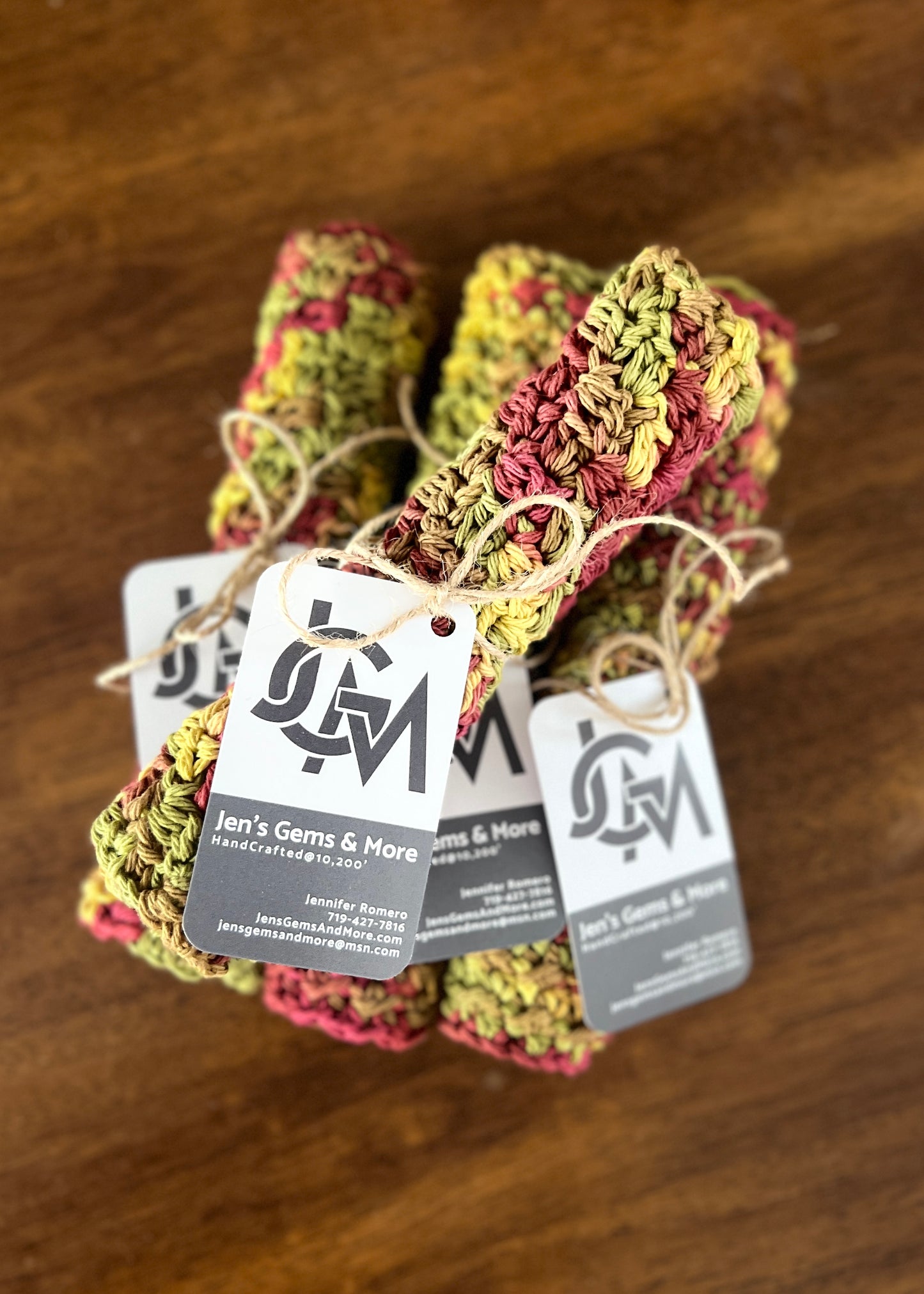 Hand-Crocheted Cotton Dishcloth – 8.5"x8.5" (Color=Autumn Leaves)