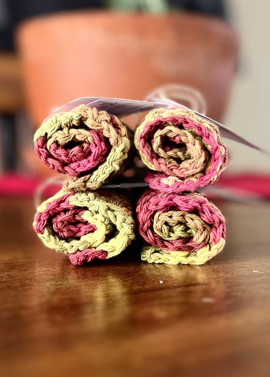 Hand-Crocheted Cotton Dishcloth – 8.5"x8.5" (Color=Autumn Leaves)