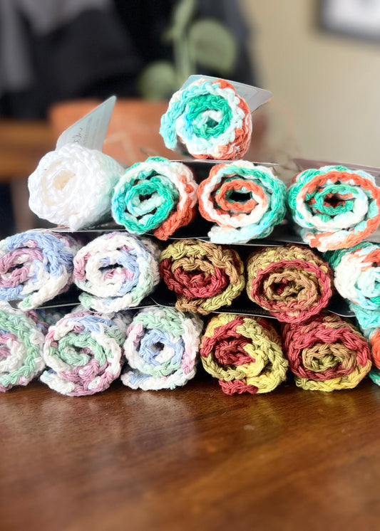 Hand-Crocheted Cotton Dishcloth – 8.5"x8.5" (Color=White)