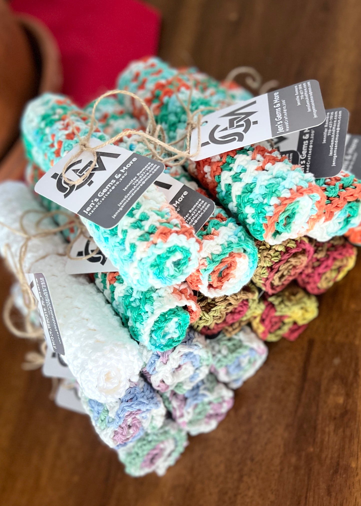 Hand-Crocheted Cotton Dishcloth – 8.5"x8.5" (Color=White)
