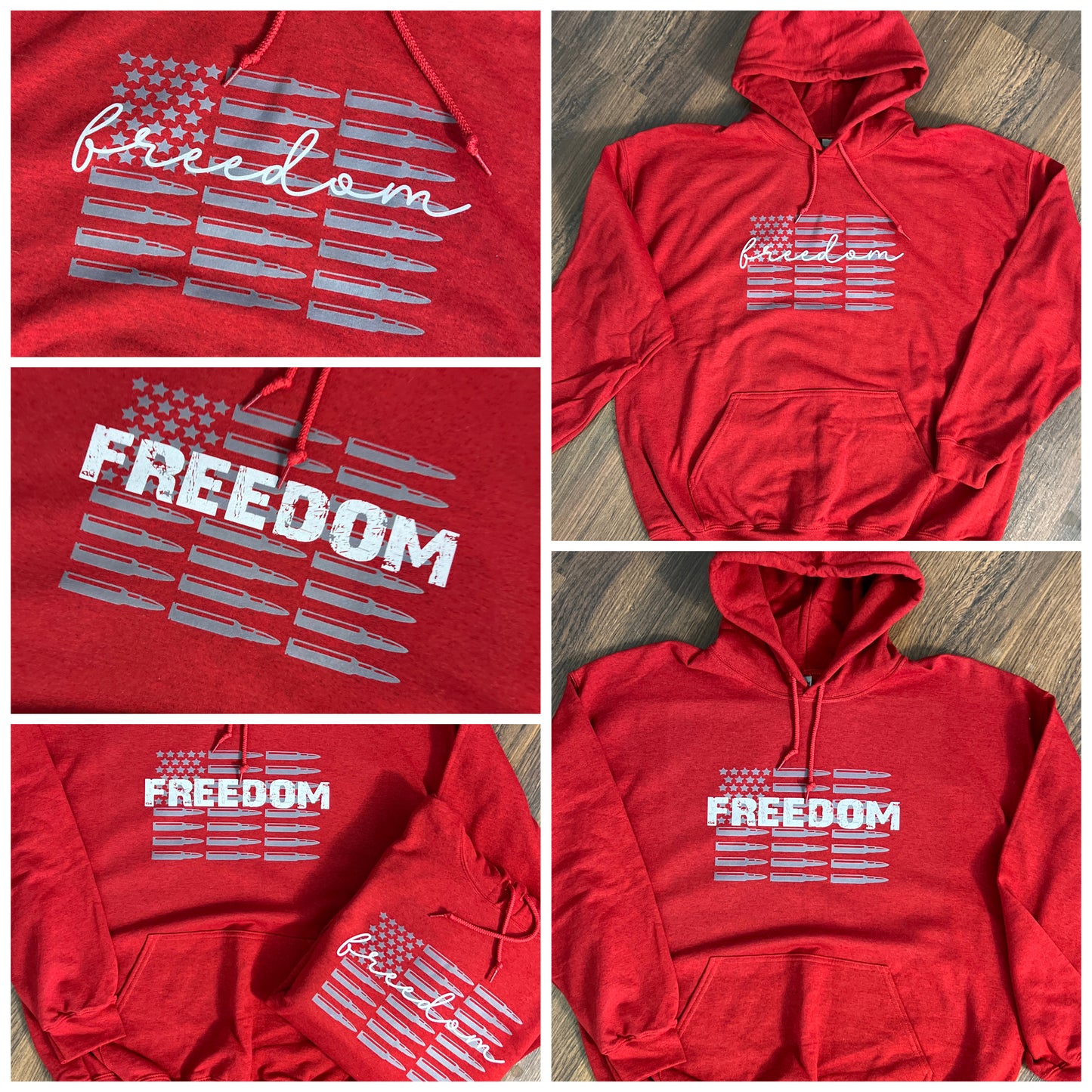 Freedom T-Shirt & Hoodie – Patriotic Apparel with Bold Bullet Flag Design