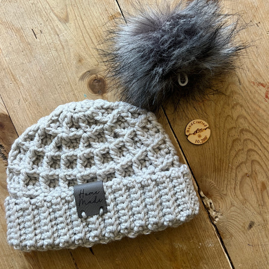 BABY-Light Grey Crocheted Beanie, Small