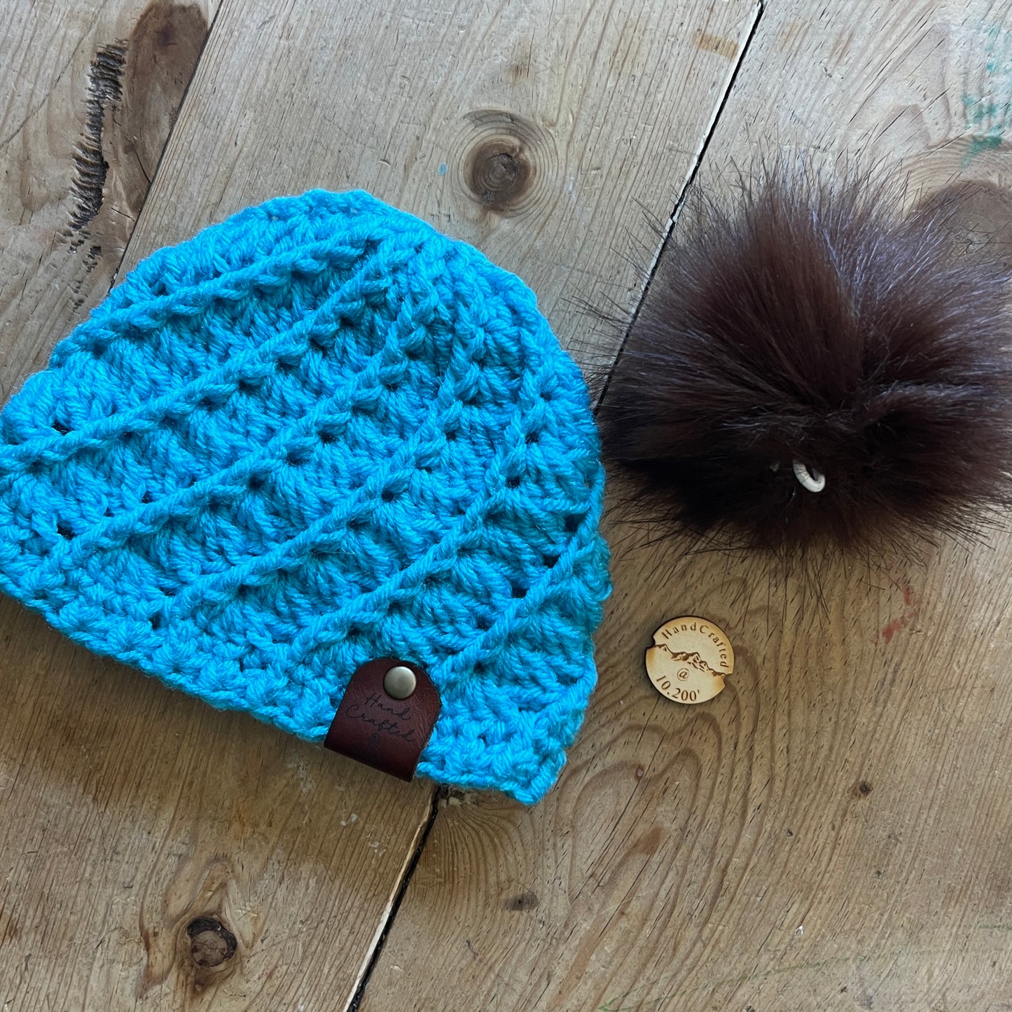 BABY-Turquoise Crocheted Beanie, Small
