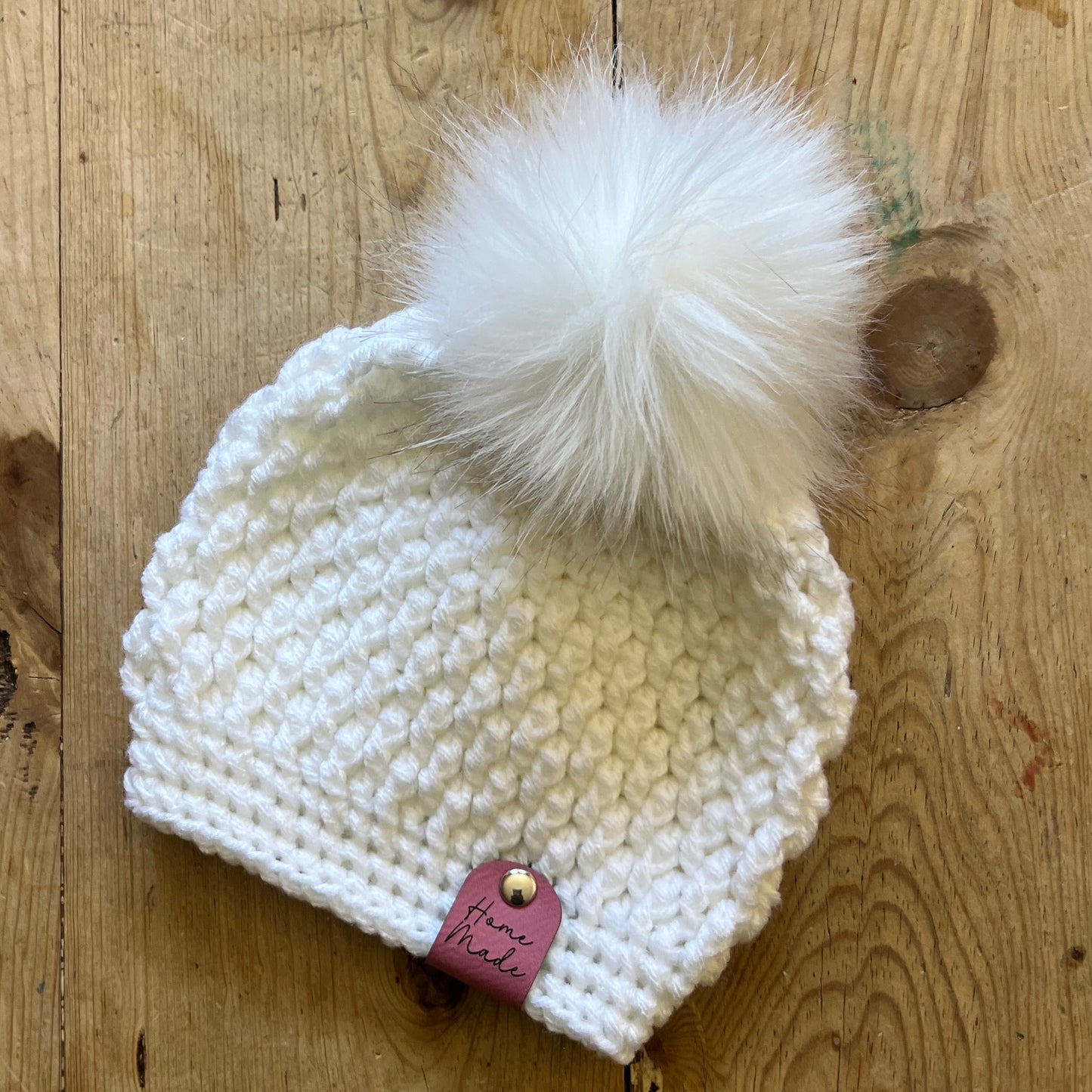 BABY-White Crochet Beanie, Small