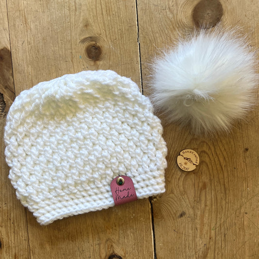 BABY-White Crochet Beanie, Small