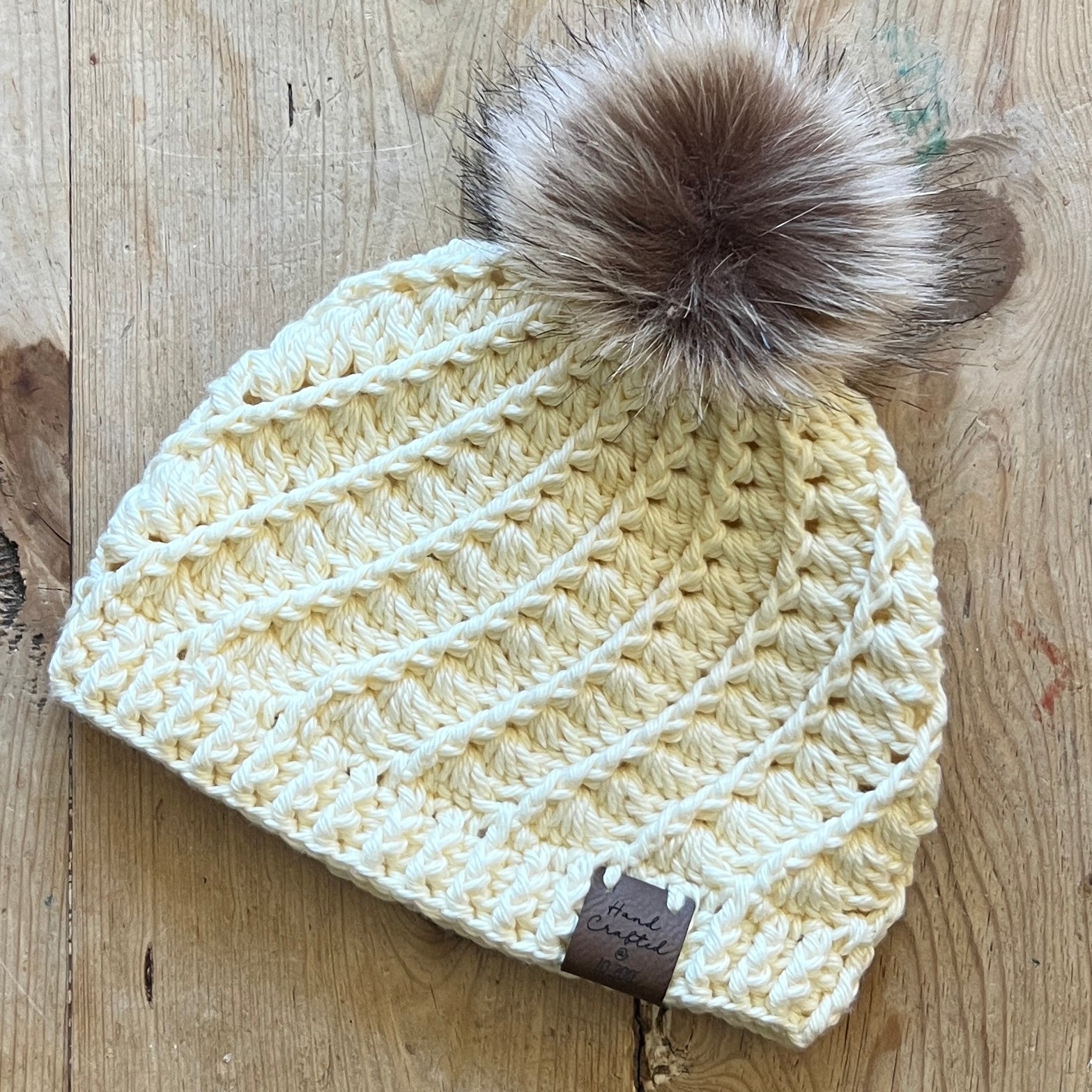 KIDS-Cream Crocheted Beanie, Medium - Main Image