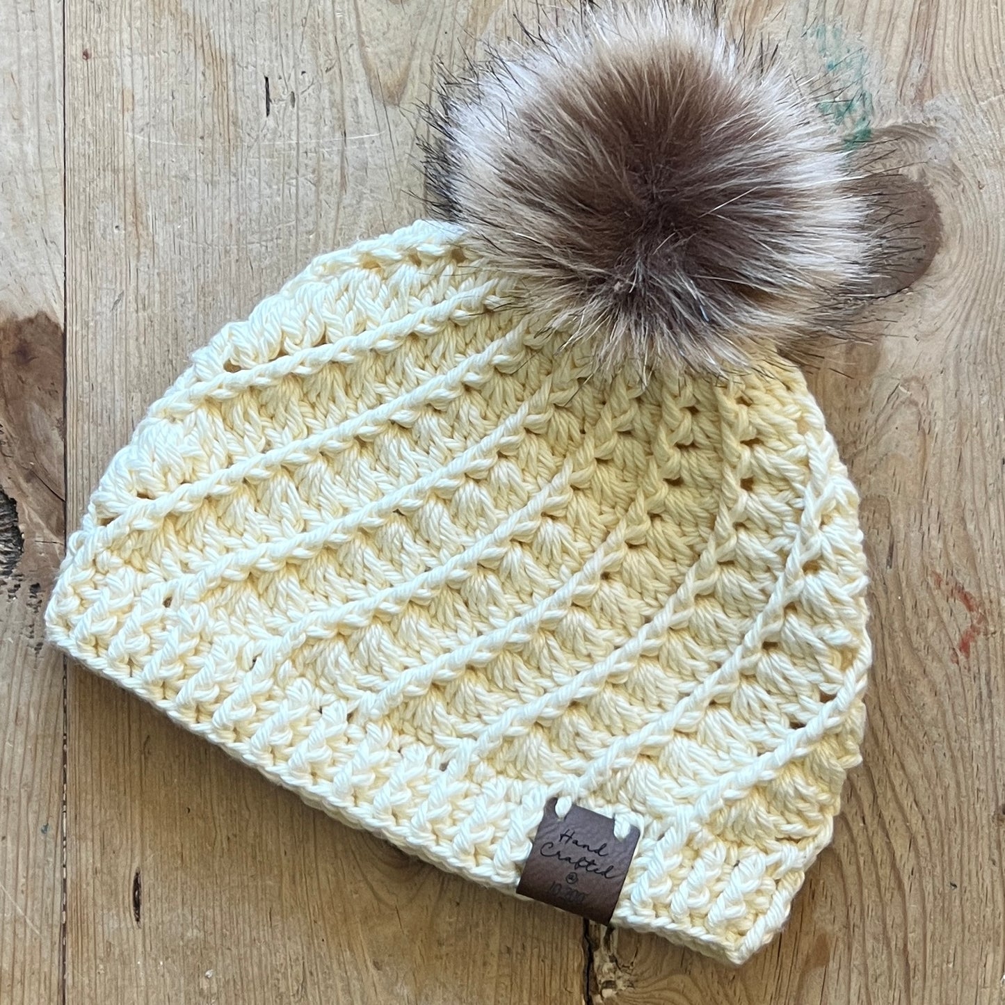 KIDS-Cream Crocheted Beanie, Medium