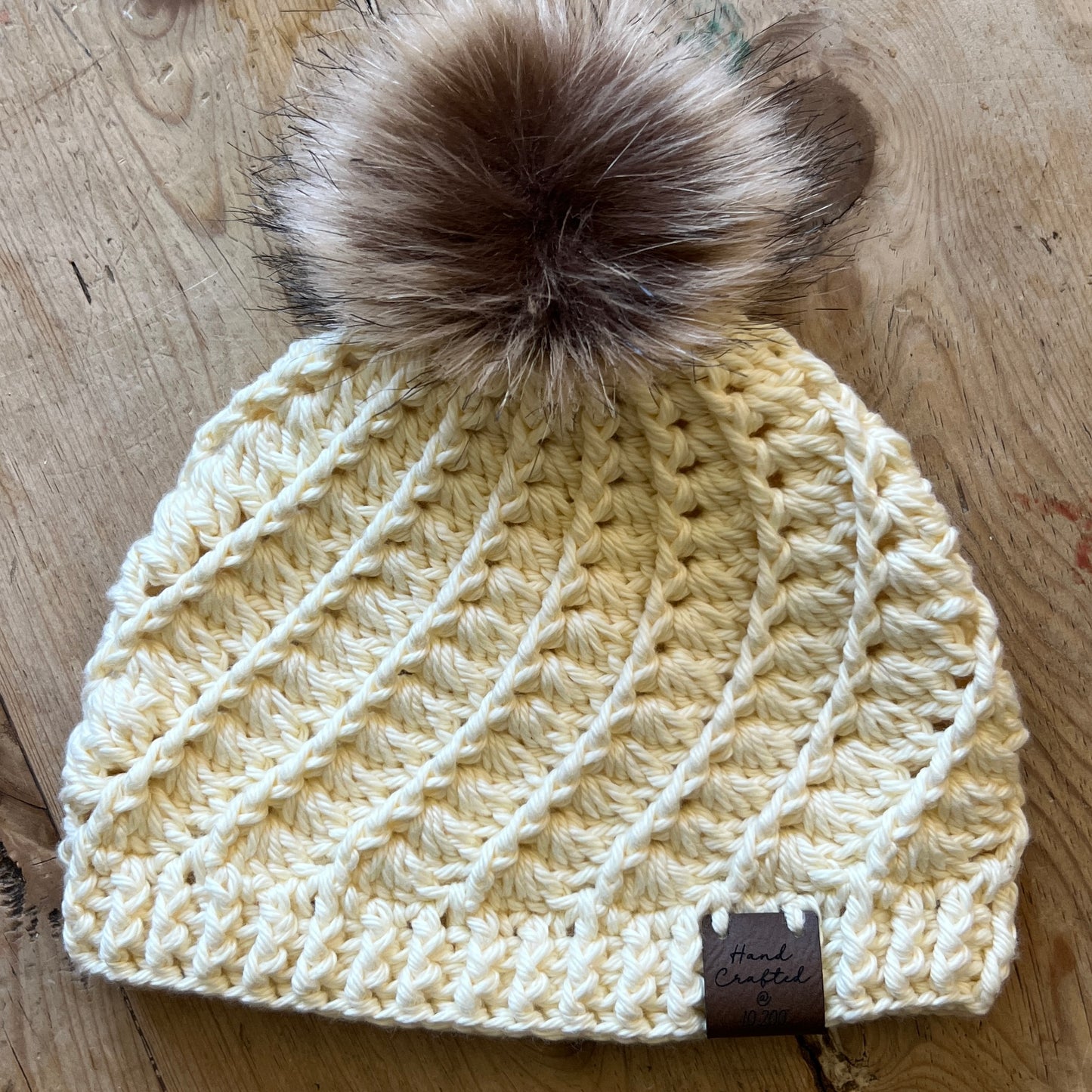 KIDS-Cream Crocheted Beanie, Medium