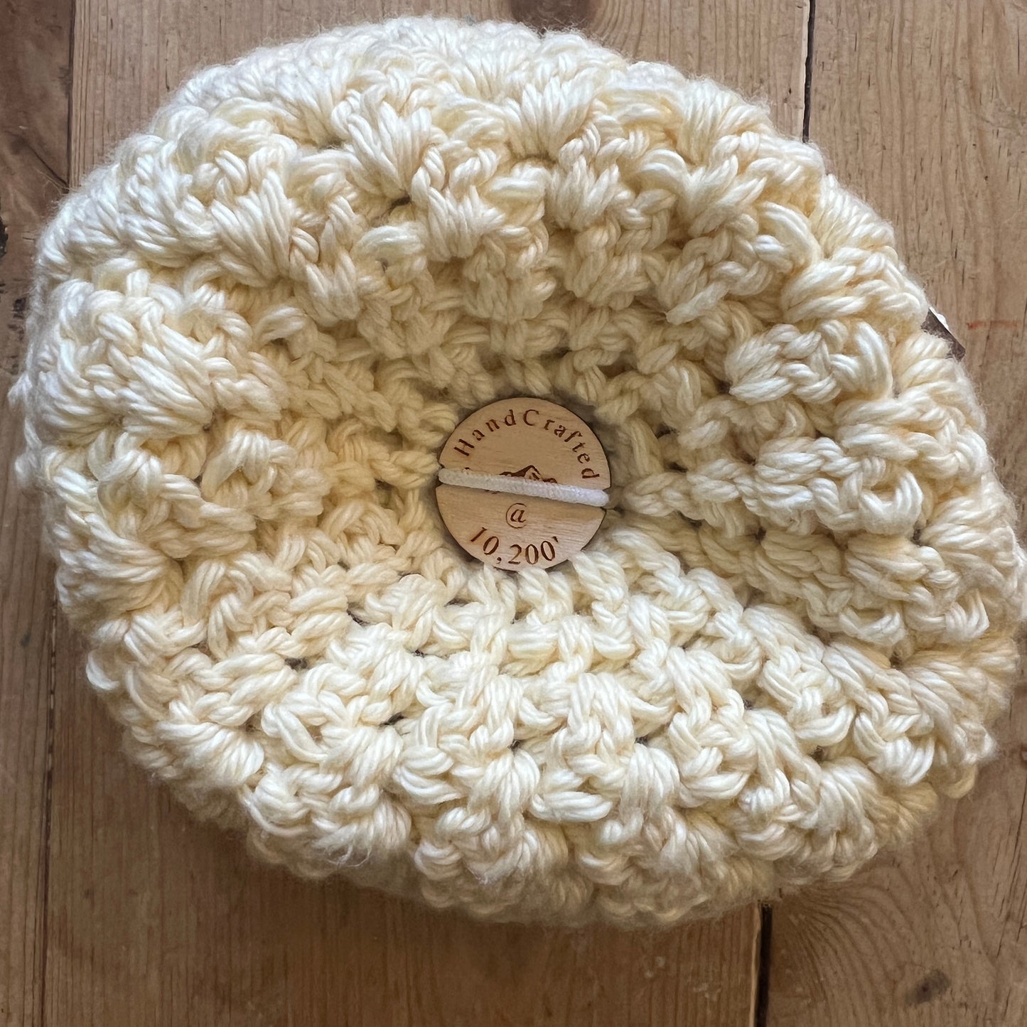 KIDS-Cream Crocheted Beanie, Medium