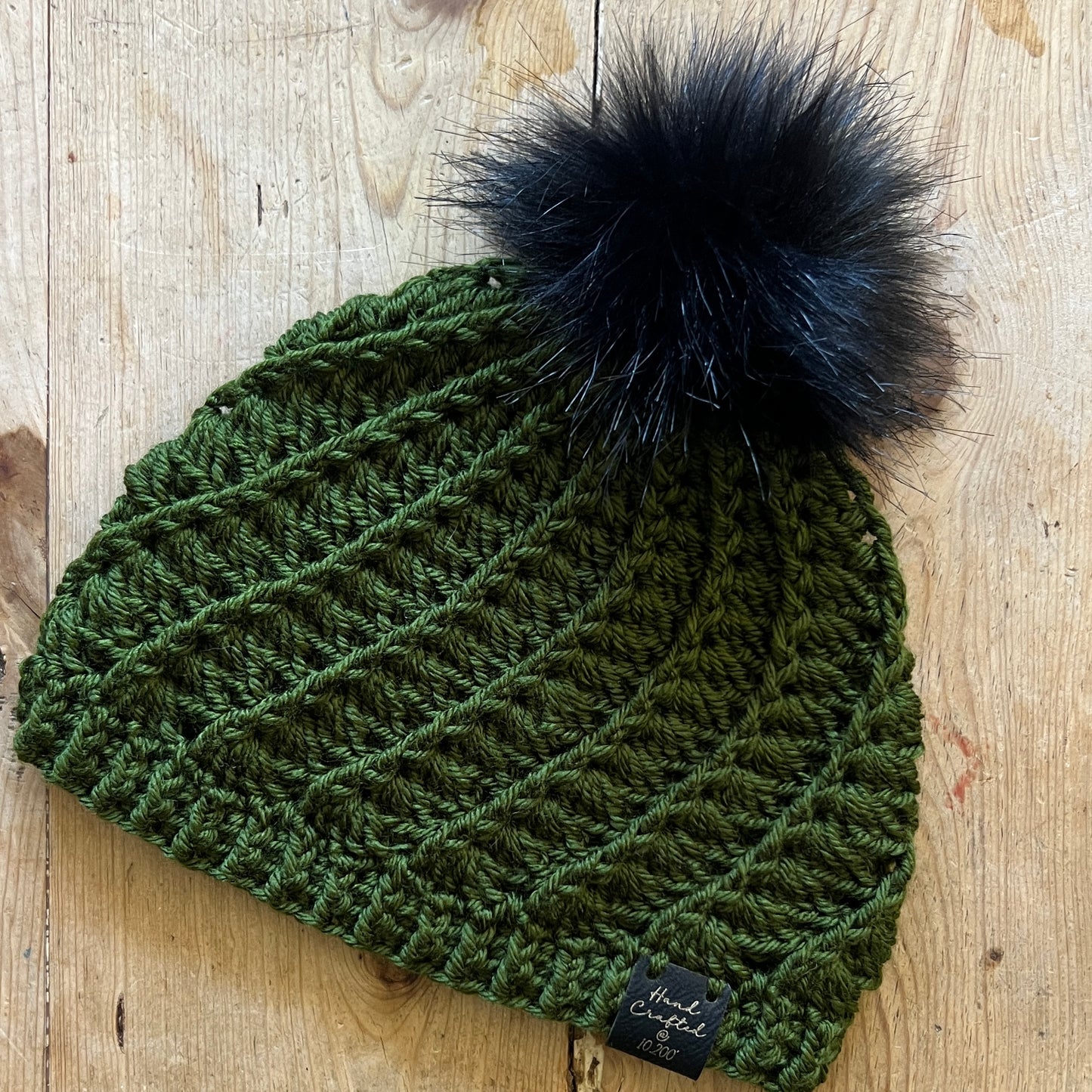 KIDS-Forest Green Crocheted Beanie, Medium