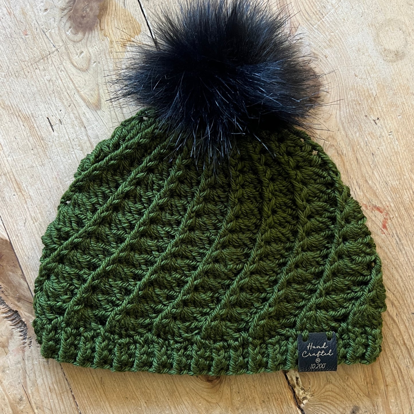 KIDS-Forest Green Crocheted Beanie, Medium