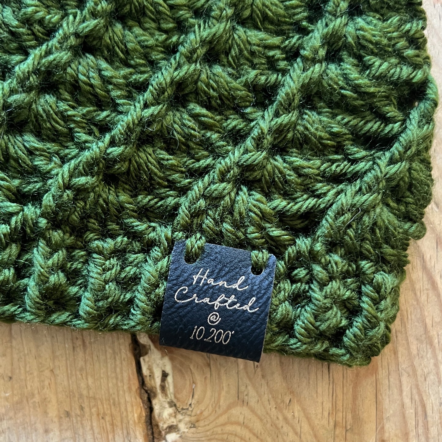 KIDS-Forest Green Crocheted Beanie, Medium