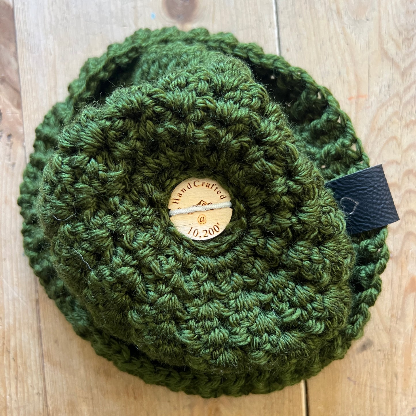 KIDS-Forest Green Crocheted Beanie, Medium