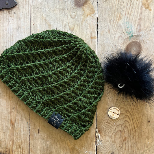 KIDS-Forest Green Crocheted Beanie, Medium