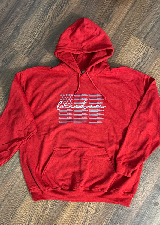 Freedom T-Shirt & Hoodie – Patriotic Apparel with Bold Bullet Flag Design