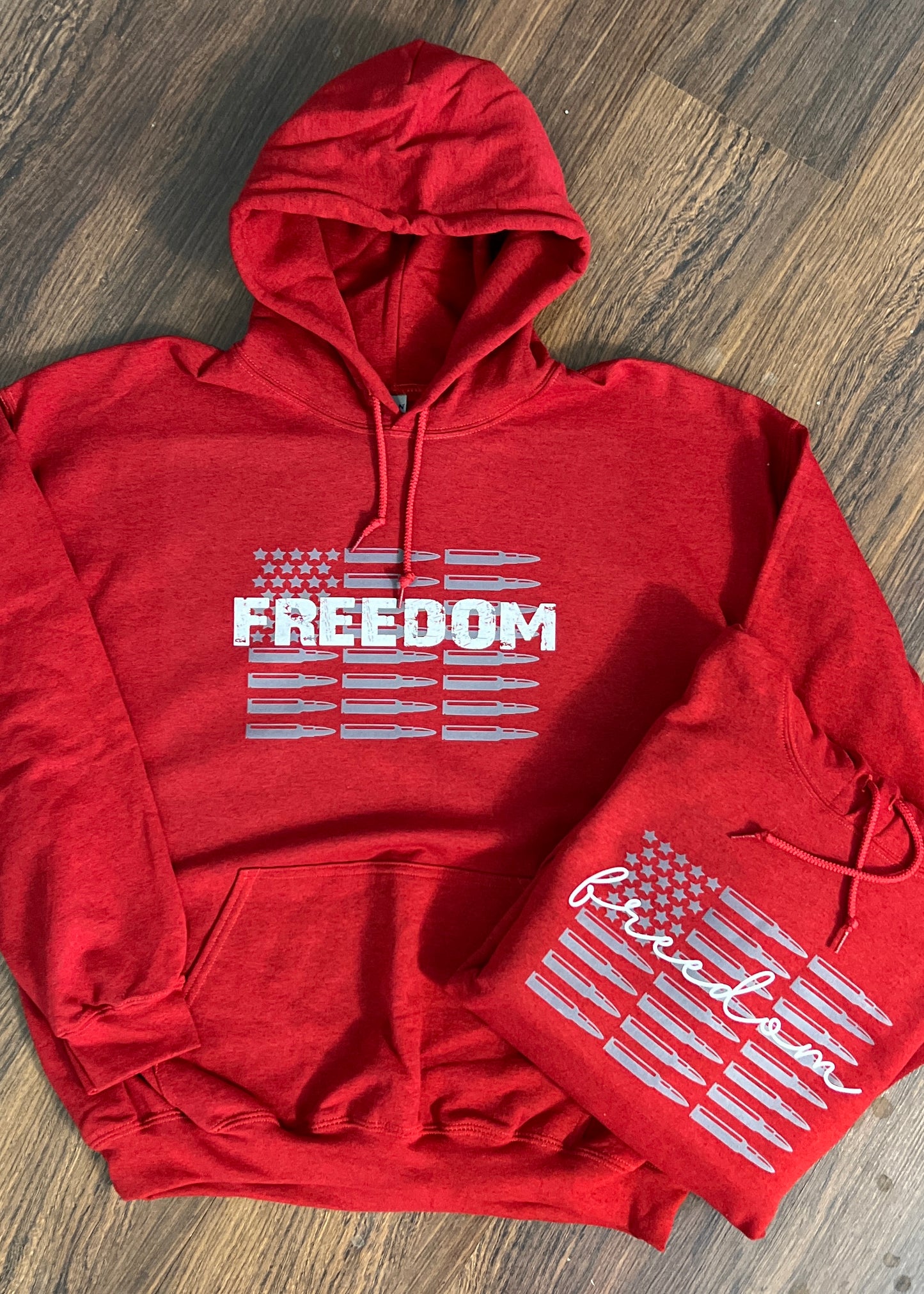 Freedom T-Shirt & Hoodie – Patriotic Apparel with Bold Bullet Flag Design