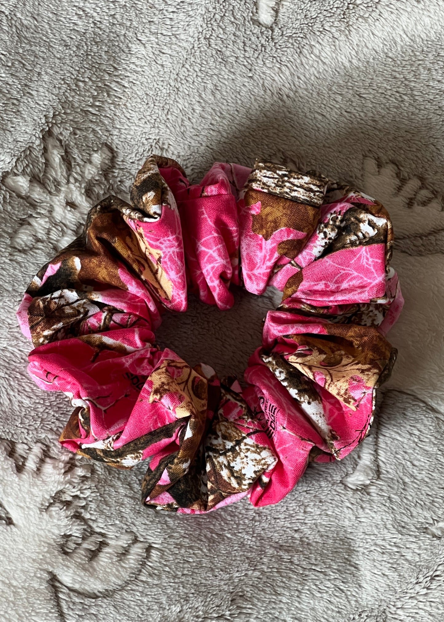 Pink Camo Scrunchie – Handmade Hair Accessory
