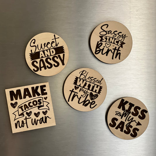 Kiss My Sass - Engraved Wooden Magnet
