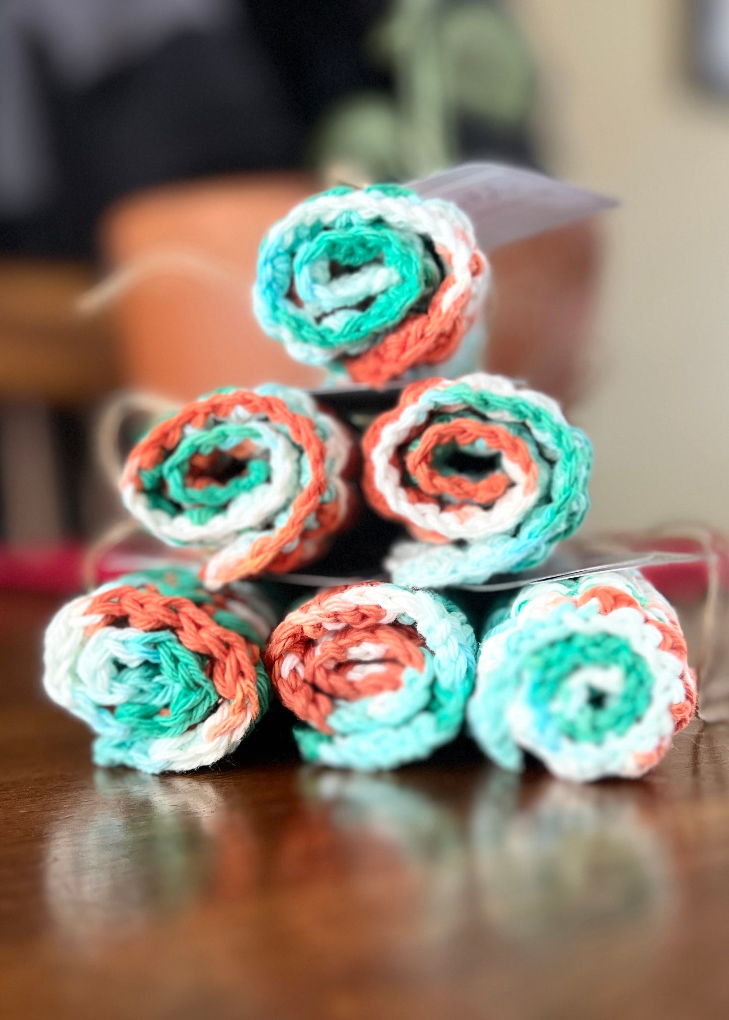 Hand-Crocheted Cotton Dishcloth – 8.5"x8.5" (Color=Ahoy Ombre)