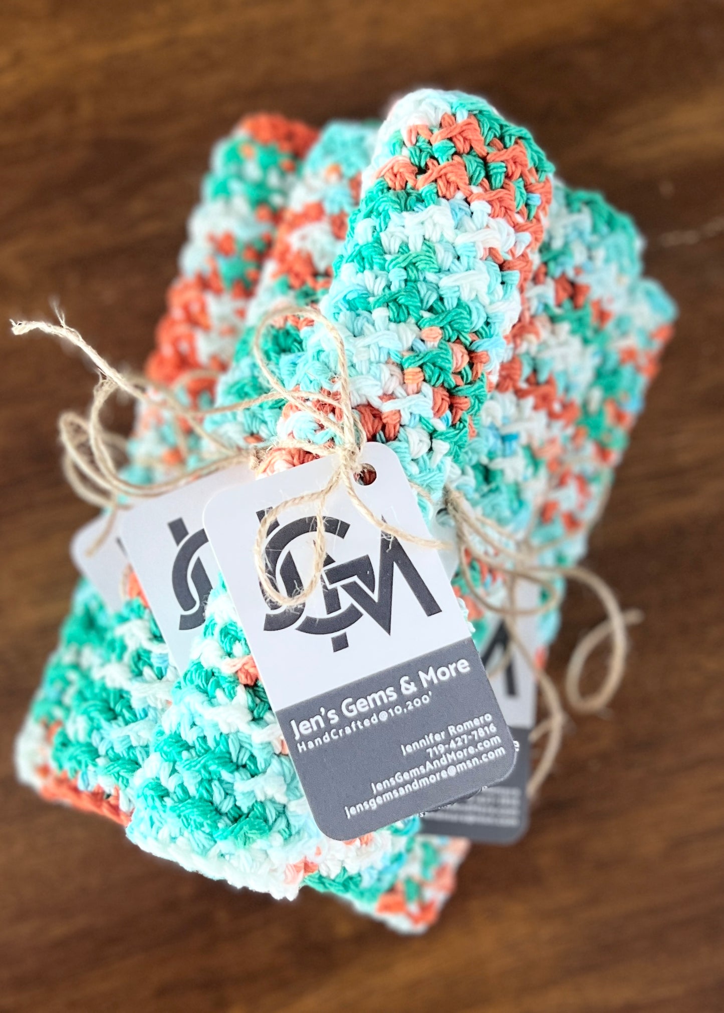 Hand-Crocheted Cotton Dishcloth – 8.5"x8.5" (Color=Ahoy Ombre)