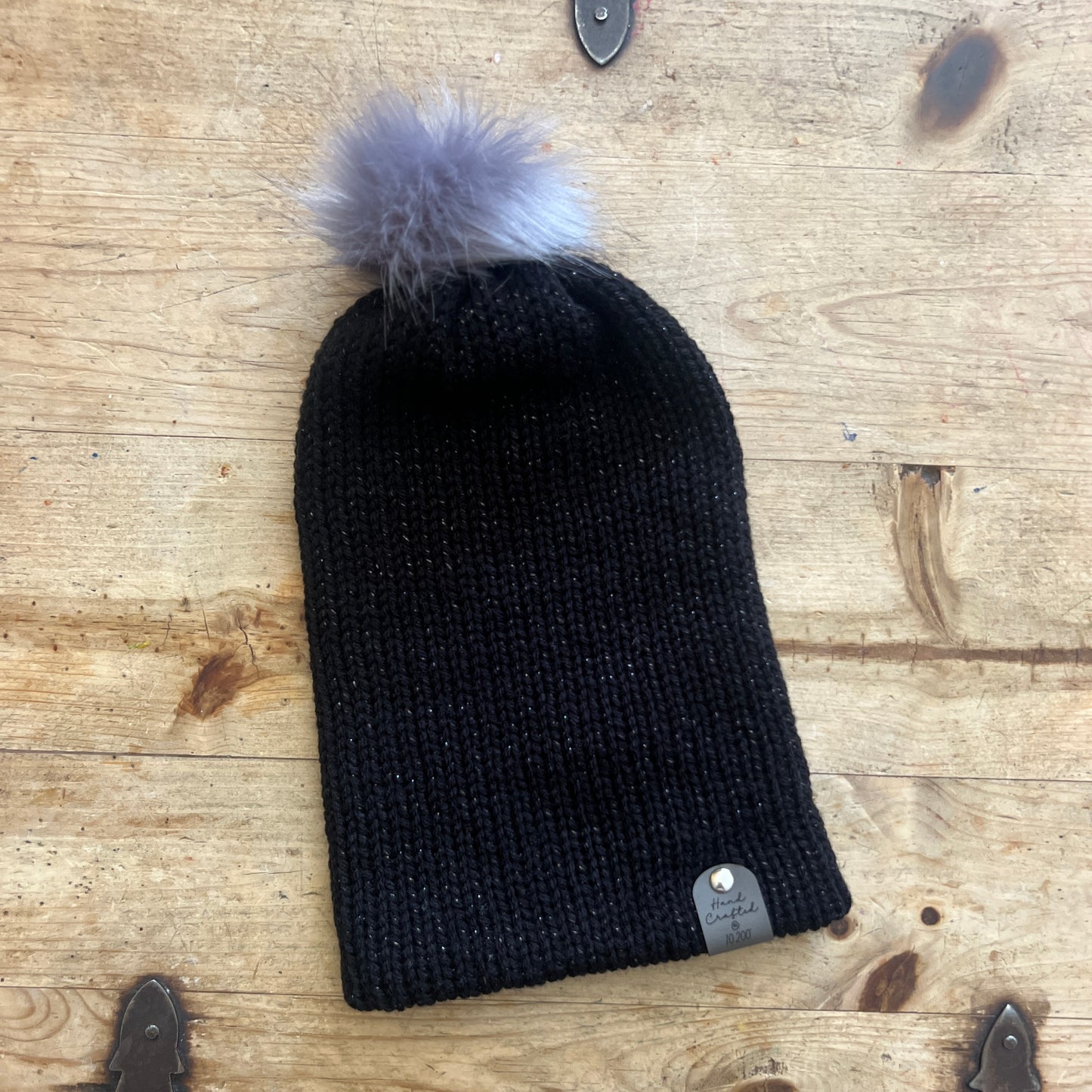 Thick, Black, Knitted Adult Beanie Hat with Removable Faux Fur Pom – Winter Warm Stretch Fit