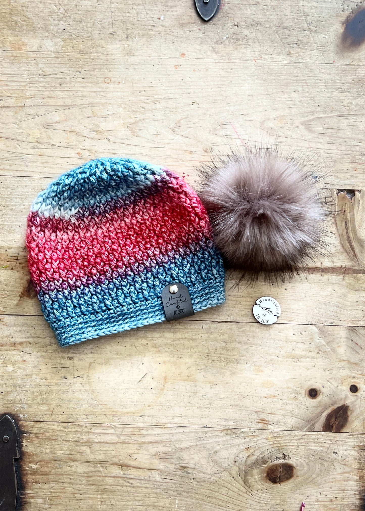 Infant-Crocheted Beanie with Removable Faux Fur Pom – Fairyland Ombre