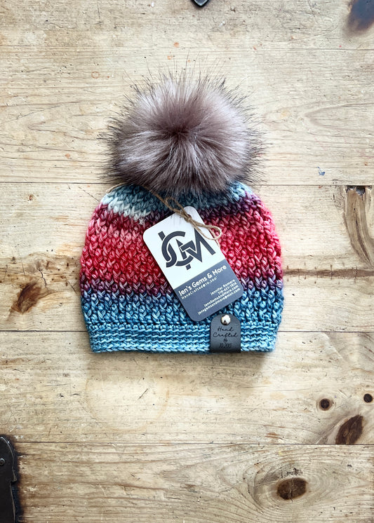 Infant-Crocheted Beanie with Removable Faux Fur Pom – Fairyland Ombre