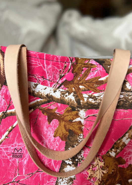 Pink Camo Tote Bag – Handmade Everyday Purse with Spacious Interior