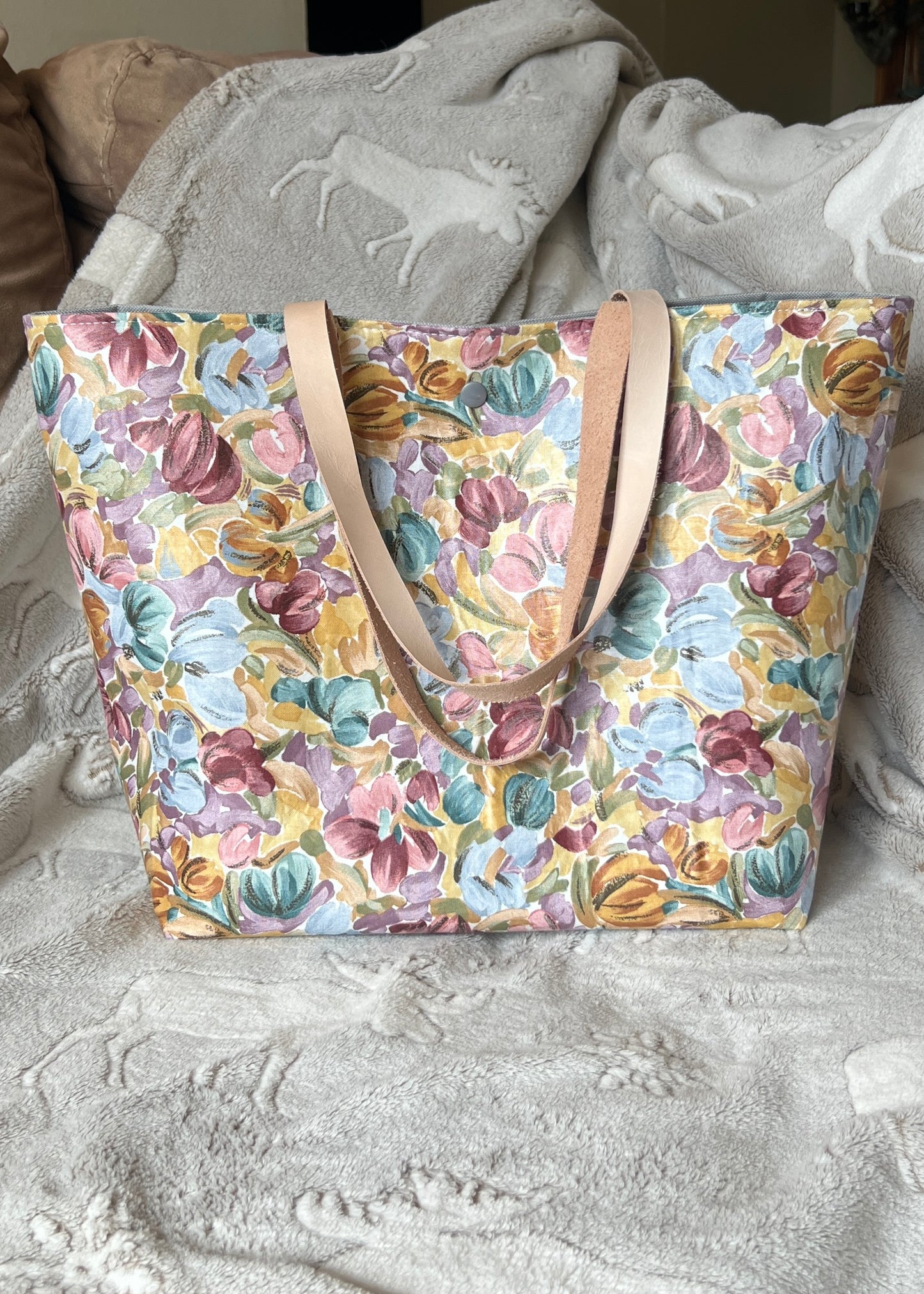 Pastel Floral Tote Bag – Handmade Spring Garden Everyday Purse