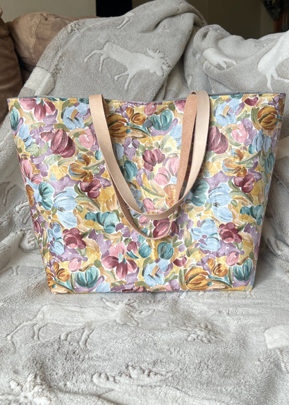 Pastel Floral Tote Bag – Handmade Spring Garden Everyday Purse