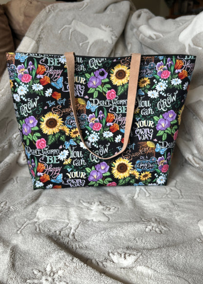 Black Floral Tote Bag – Sunflower & Wildflower Handmade Purse