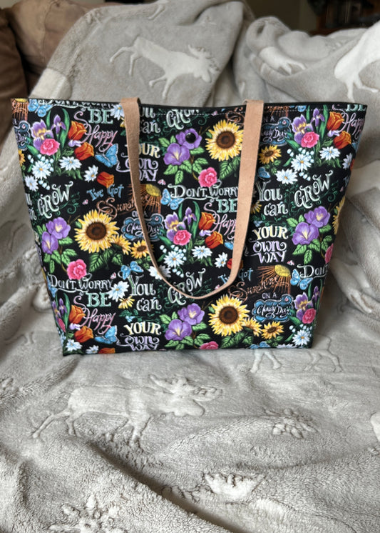 Black Floral Tote Bag – Sunflower & Wildflower Handmade Purse