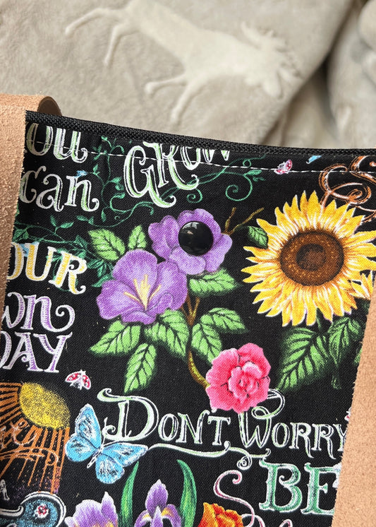 Black Floral Tote Bag – Sunflower & Wildflower Handmade Purse