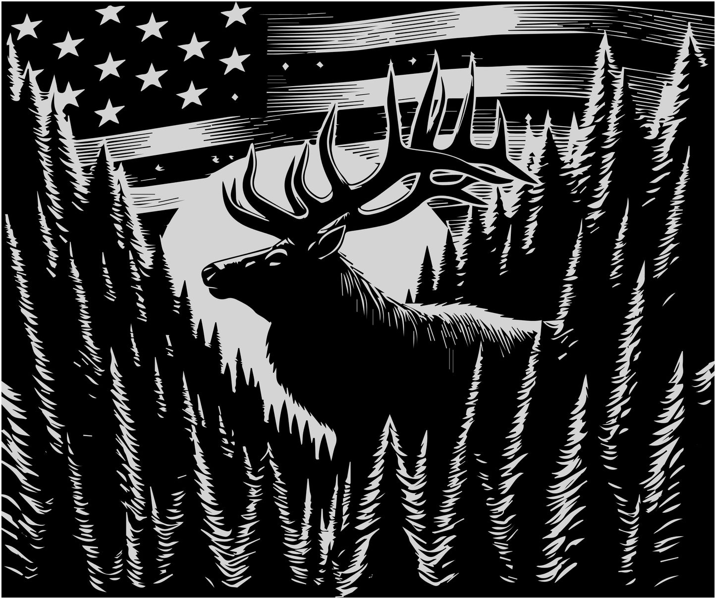Majestic Elk & American Flag – 20oz Laser Engraved Skinny Tumbler