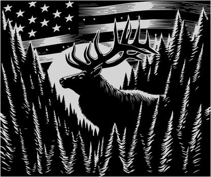 Majestic Elk & American Flag – 20oz Laser Engraved Skinny Tumbler
